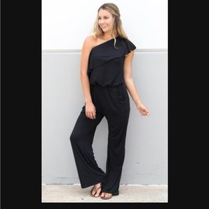 Tickled teal one sleeve jumpsuit